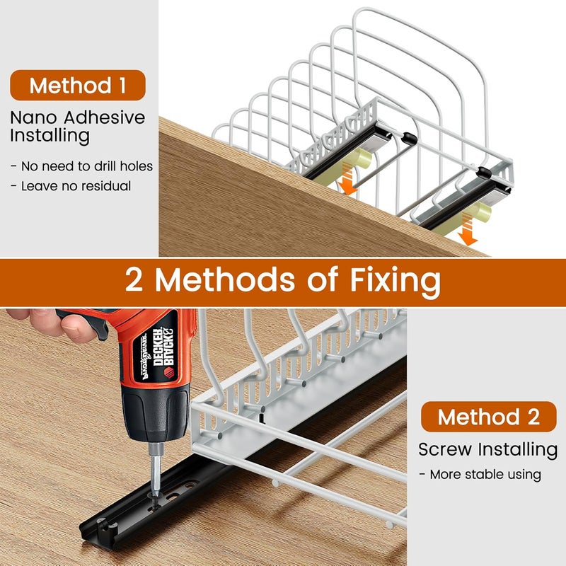 Housolution 2 Pack Baking Tray and Cookie Sheet Organizer, Cutting Board Organizer with 2 Using Methods, Bakeware Muffin Tin Storage Rack with 10 Adjustable Dividers for Cabinet, White - Image 5